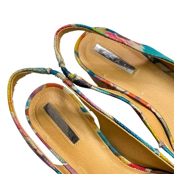TAHARI SHOES SLINGBACK FLORAL COLORFUL POINTED TOE WOODEN HEEL SIZE 8.5 - Picture 10 of 13